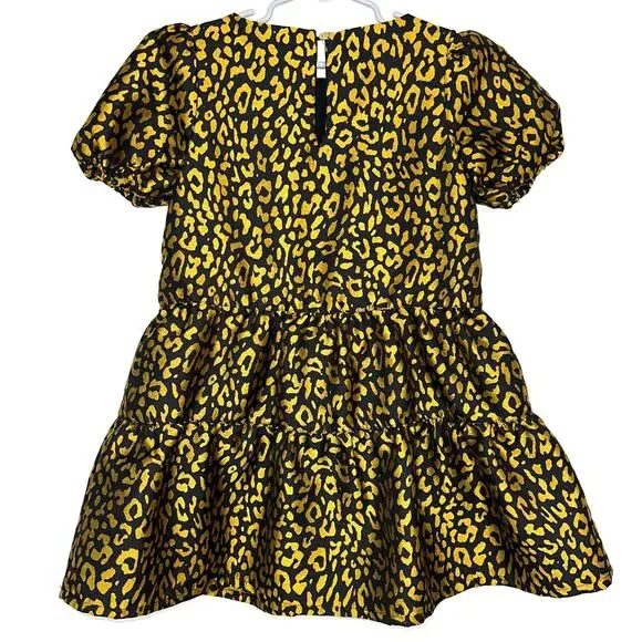 Crewcuts JCrew Girls Metallic Gold Leopard Tiered Jacquard Dress Size 6